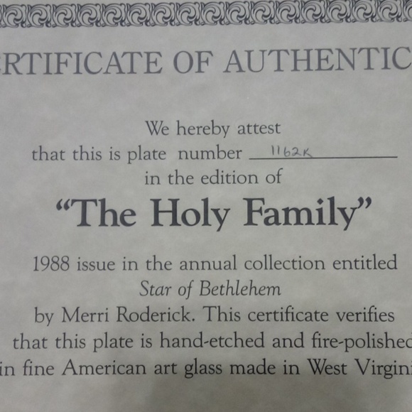 Limited Edition Plate The Holy Family MORGANTOWN CRYSTAL Fire Polished 1988 - Picture 5 of 9